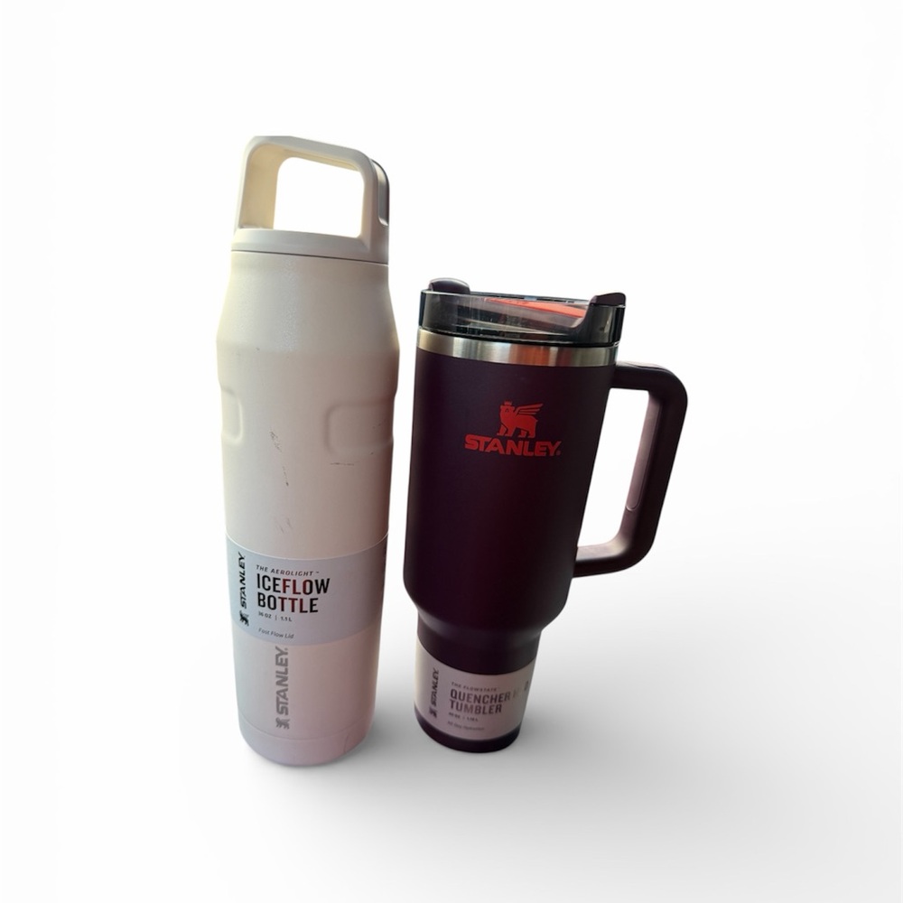 Stanley Iceflow Bottle in Cream and Quencher Tumbler in Black